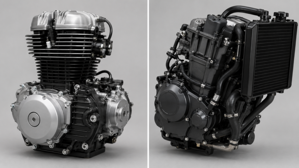  air-cooled vs liquid-cooled motorcycle engines side by sid