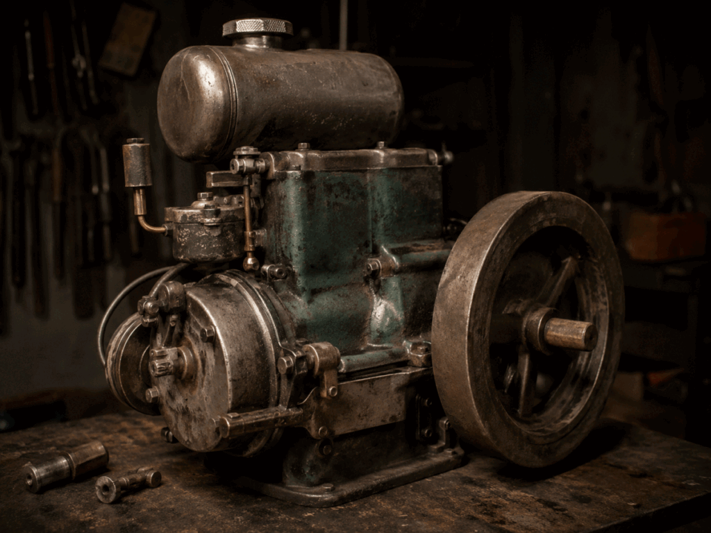 early Honda engines auxiliary motor on a workbench