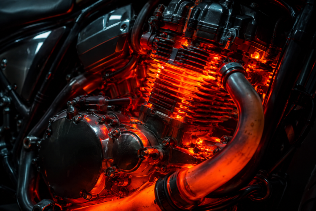 hot motorcycle engine showing heat buildup