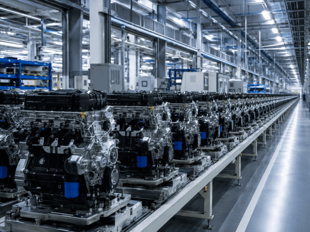 Honda engines mass production line at industrial scale