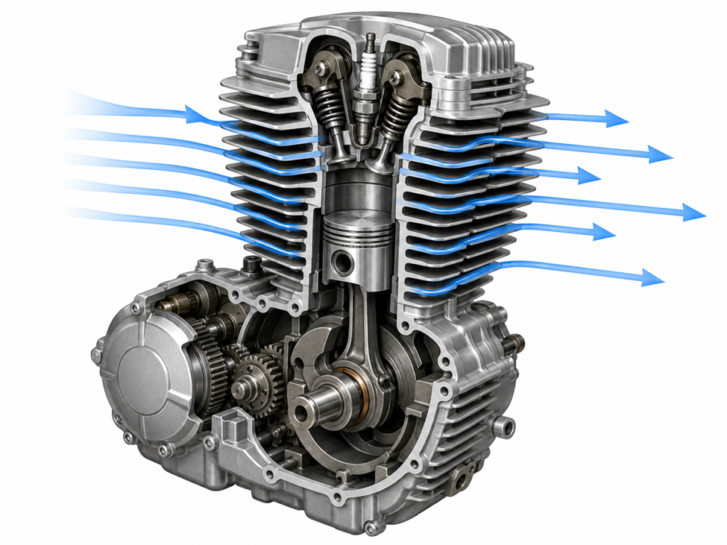 how an air-cooled motorcycle engine works diagram