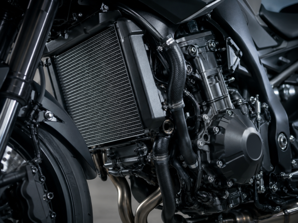 liquid-cooled motorcycle engine with radiator