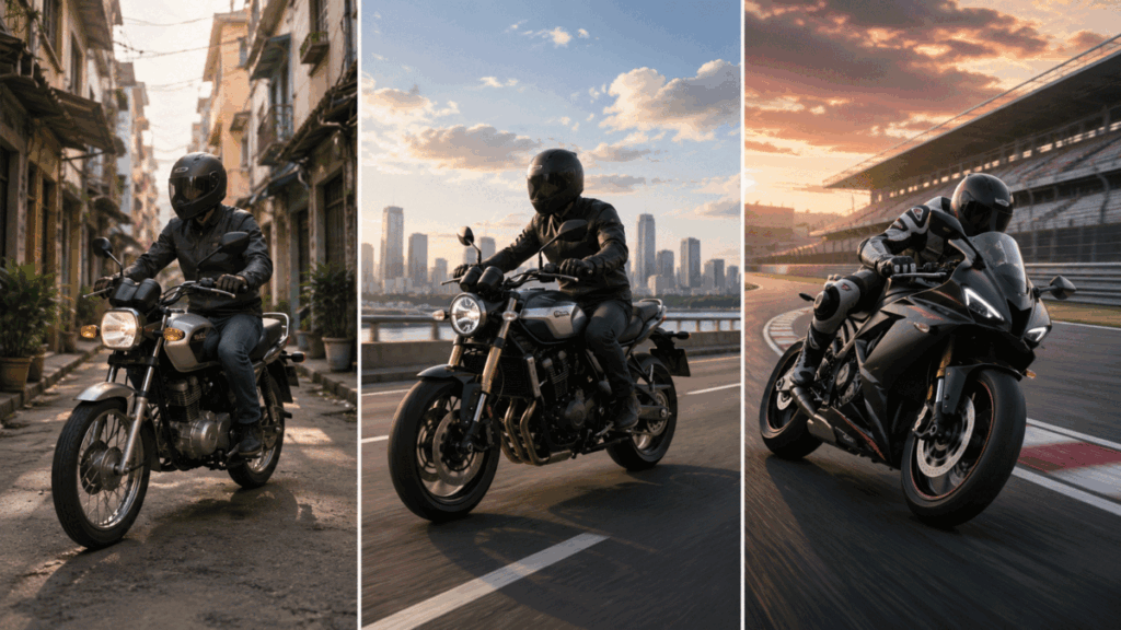 choosing single twin or four-cylinder by riding style