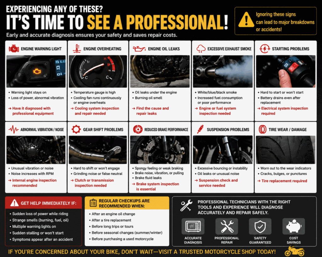Motorcycle professional repair — when to take your bike to a mechanic
