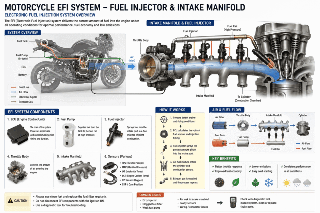 Motorcycle EFI fuel injector system — electronic fuel injection diagnosis

