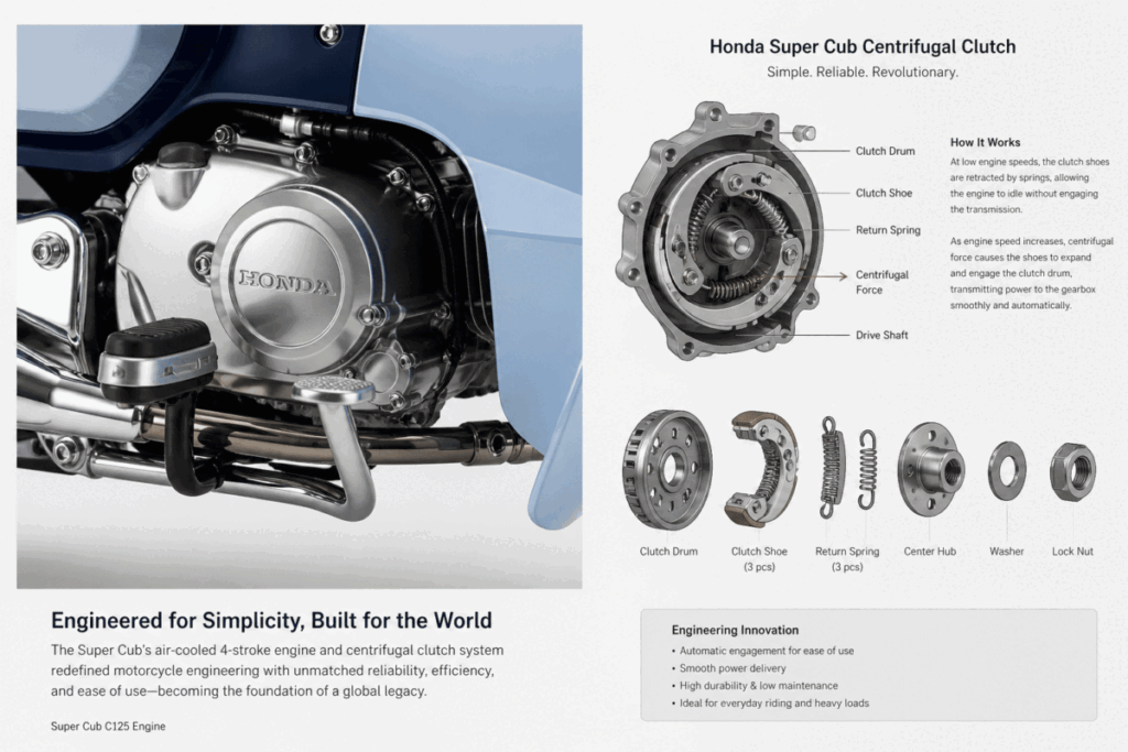 Honda Super Cub engine — 4-stroke 50cc with automatic centrifugal clutch