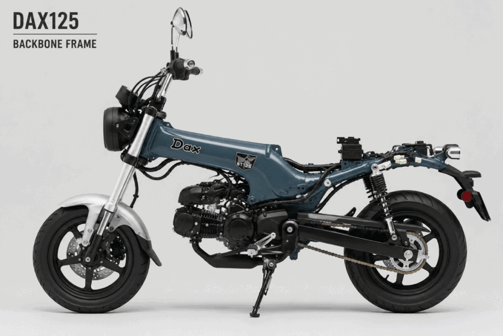 Honda Dax 125 backbone frame close up