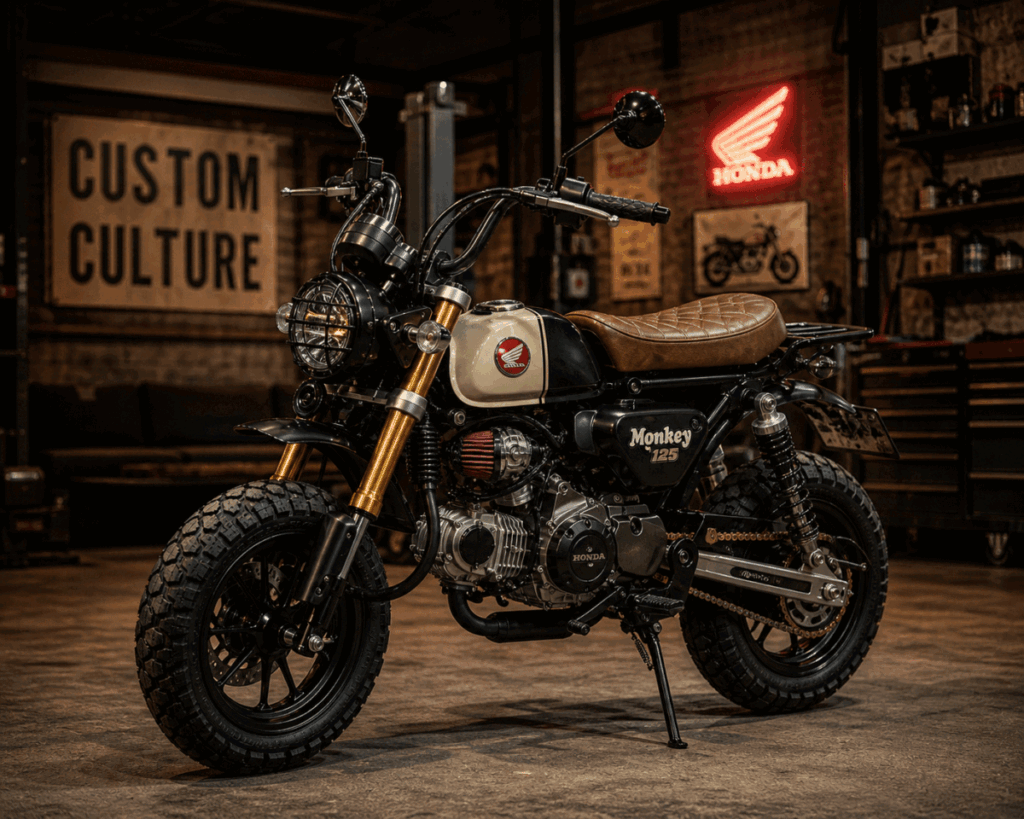 Honda Monkey 125 custom scrambler build — retro mini bike modification