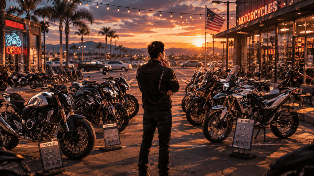 motorcycle buyer choosing deciding