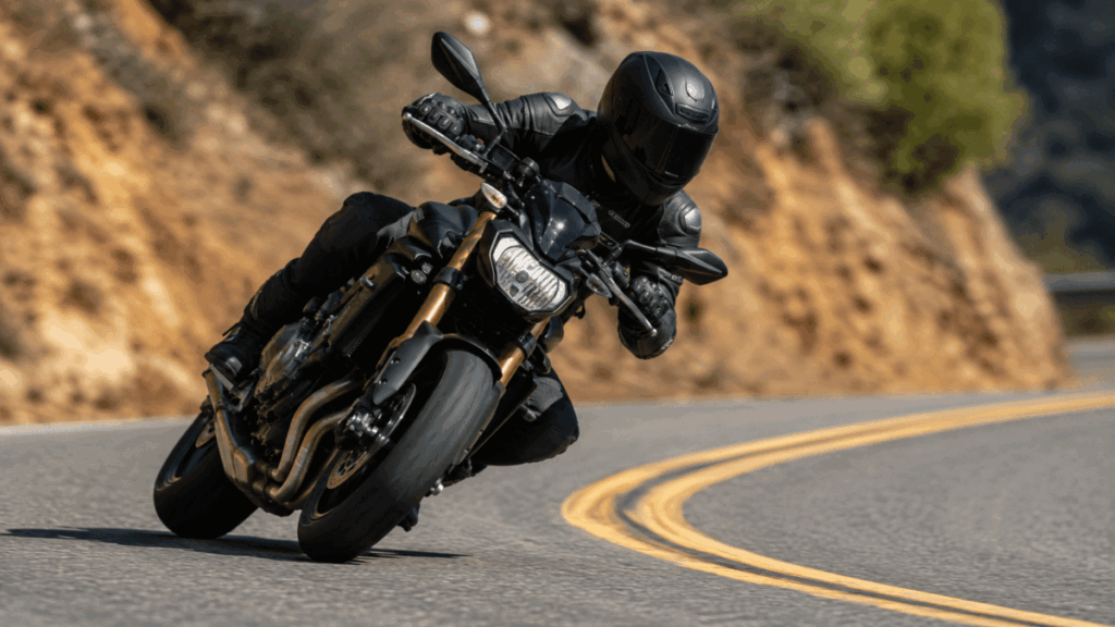counter steering motorcycle leaning into a corner
