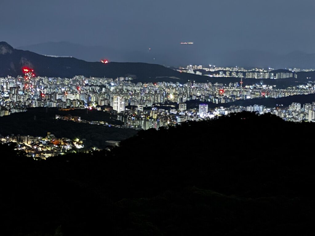 Northern Seoul skyline at night seen from the Doseonsa road in Bukhansan